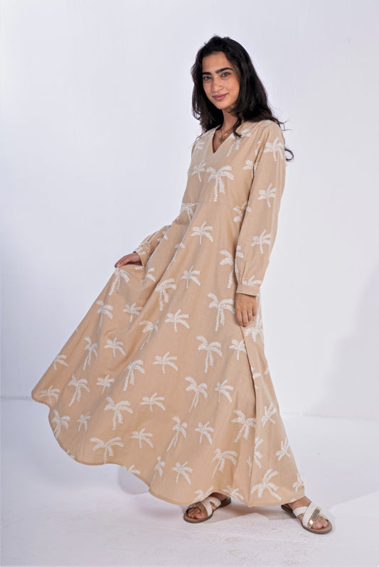 Areeha Pure Linen Dress in Beige